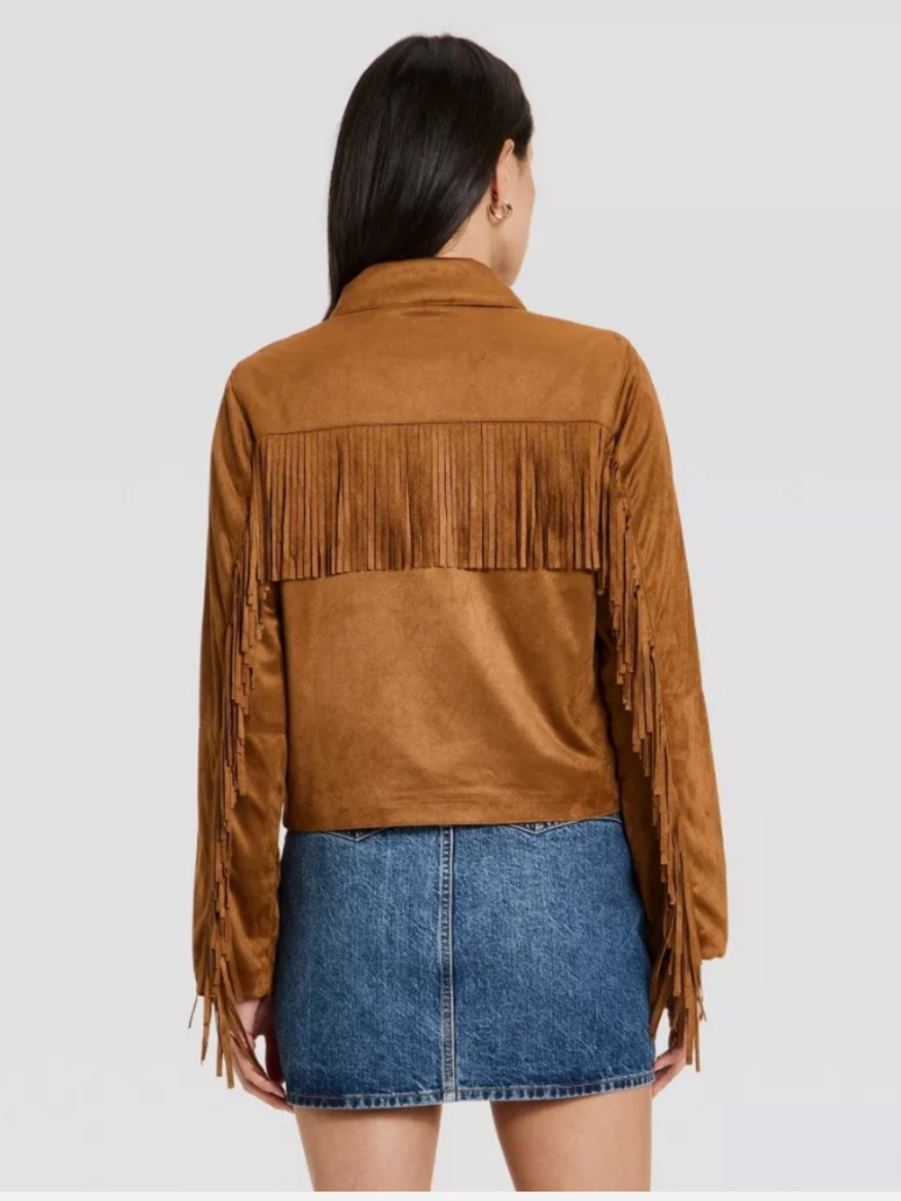 Universal Thread Women's Western Fringe Faux Suede Fashion Jacket Brown - Picture 2 of 2